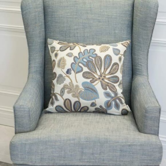 Set of 2 Jacquard Tropical Leaf Throw Pillow Covers | 20x20 | NWT | Blue & Cream - Picture 7 of 7